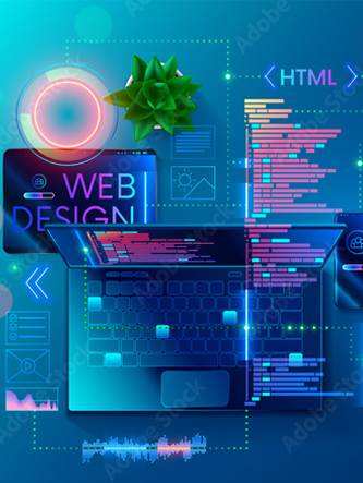 Contagious Designs blue digital image of building a website on laptop